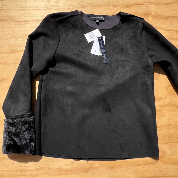 Catherine Malandrino Tops - Catherine Malandrino Black Faux Suede Top with Faux Fur Cuffs XS NWT